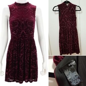 AQUA red maroon velvet cocktail dress
